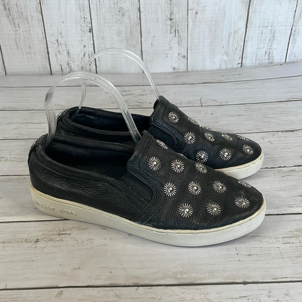 Michael Kors Studded Black Leather Leo Slip On Sneakers